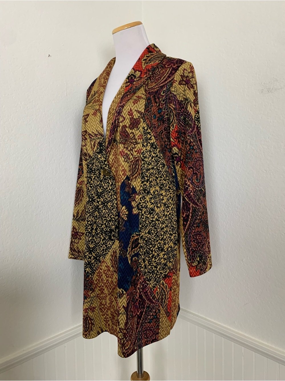 Susan Graver Longline Paisley Cardigan Topper Women’s MP One Button Colorful - Picture 8 of 14